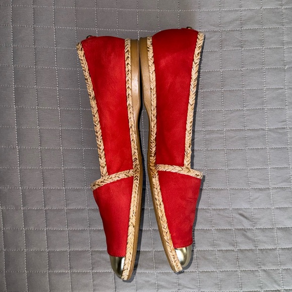 Stuart Weitzman Suede Espadrille Flats with Wicker Trim & Gold Toe - Picture 3 of 8